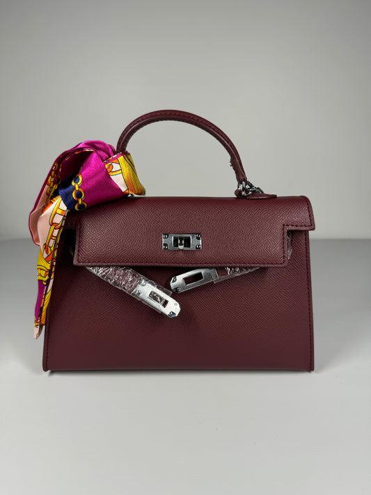 Sac à main "style" Kelly 22cm Bordeaux